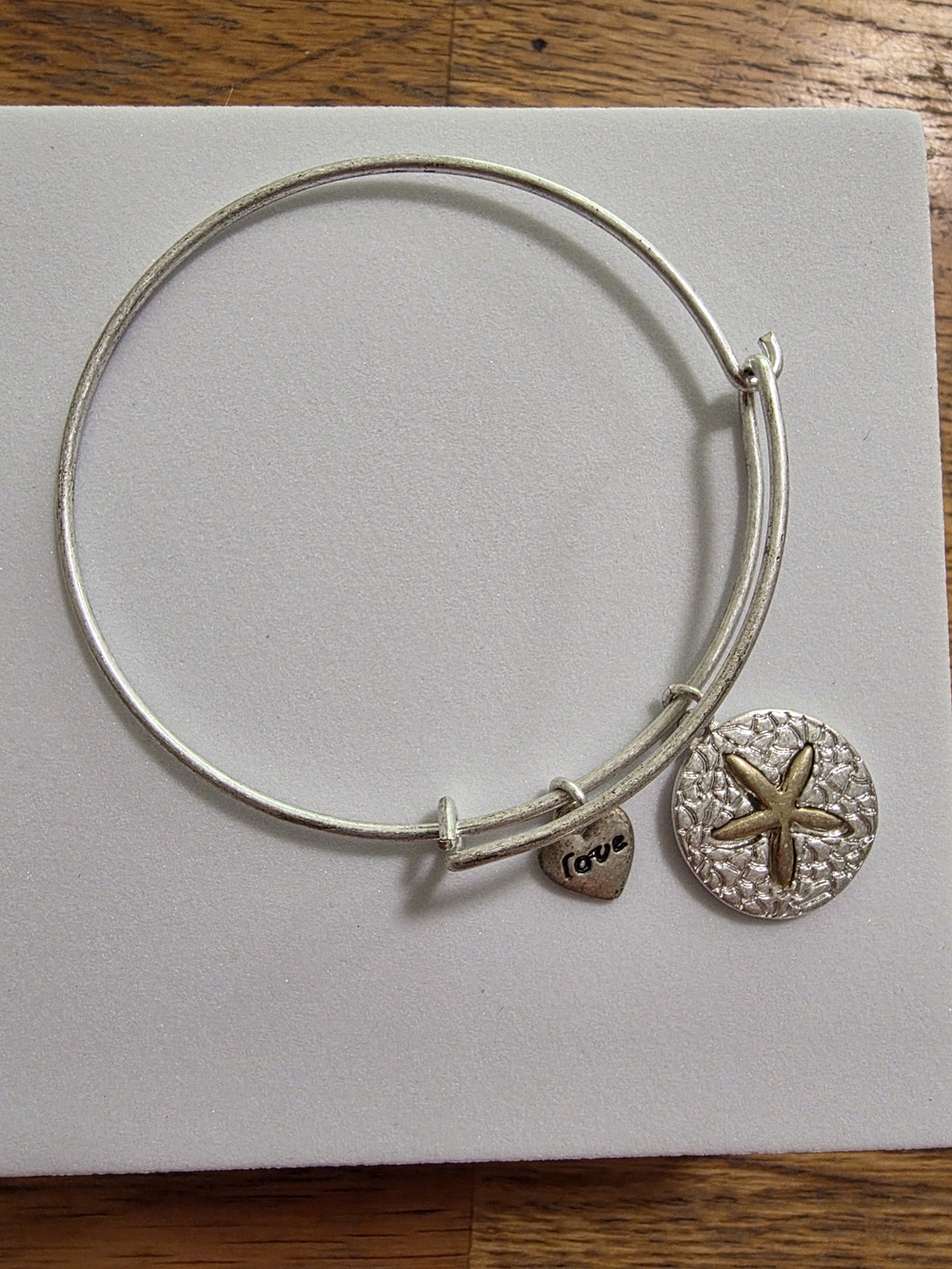 Coastal Beach Starfish Charm Bangle Hook Bracelet with Love Heart Charm